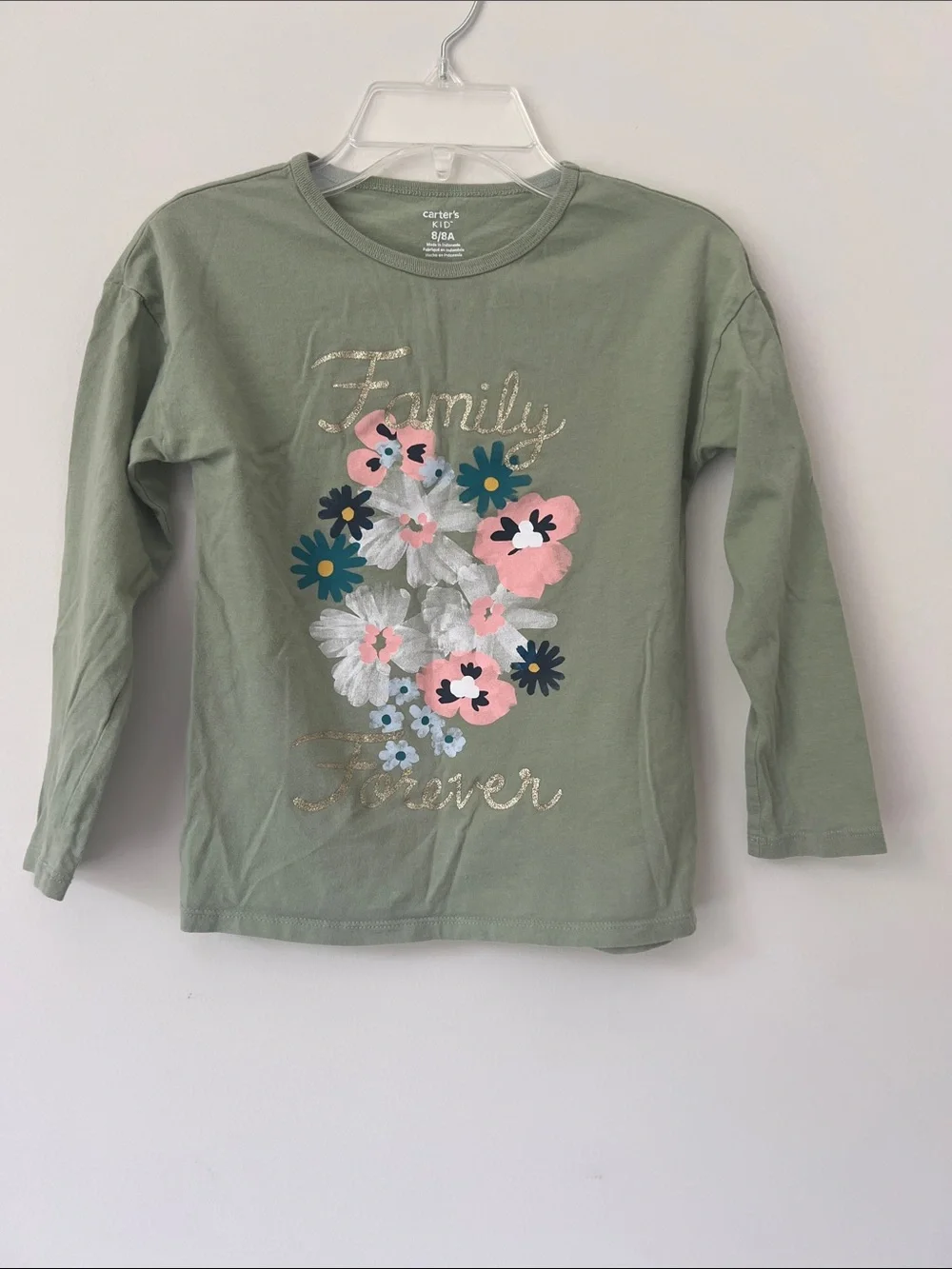Carter's Sage Green Long-Sleeve Floral 'Family Forever' Tee